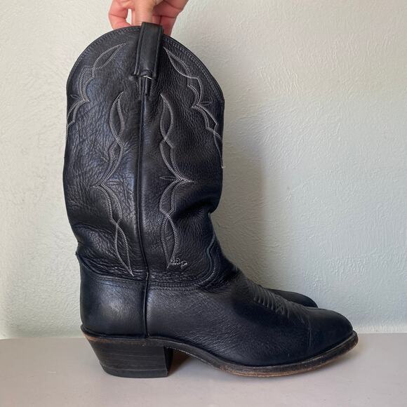 Dan Post Vintage Black Cowboy Boots Stitch Embroidery Pointed Toe Men Sz 8.5 EW - Picture 1 of 16